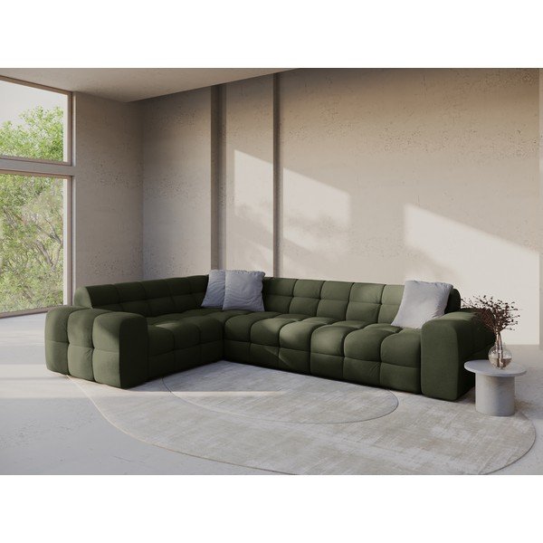 Zelena kotna sedežna garnitura v obliki črke L (levi kot) Kendal – Micadoni -image-1