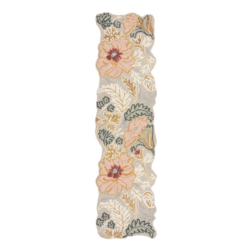 Rožnat ročno tkan volnen tekač Daphne Shaped Floral