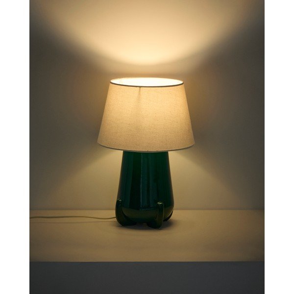 Zelena/slonokoščena keramična namizna svetilka (višina 45,5 cm) Odra – Kave Home-image-1