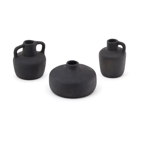 Črne vaze iz terakote (višina 6 cm) v kompletu 3 ks Sofra – Kave Home