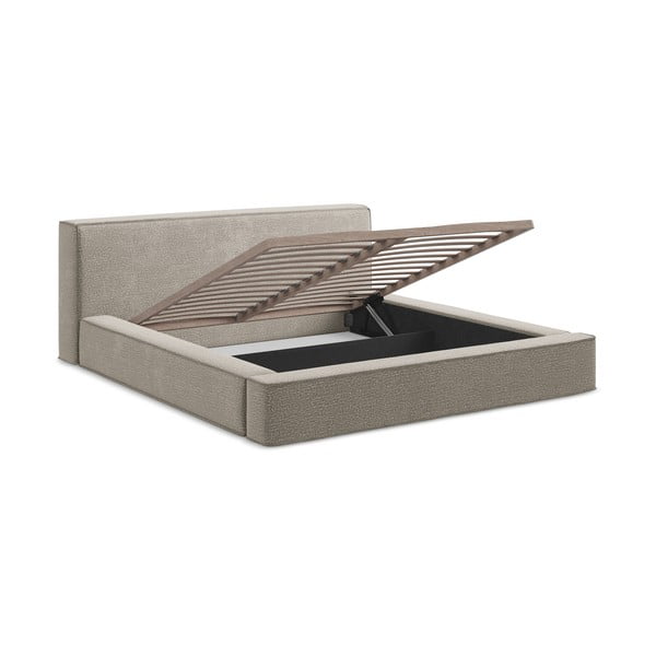 Oblazinjena zakonska postelja taupe z odlagalnim prostorom z rešetko 140x200 cm Noho - Makamii-image-3