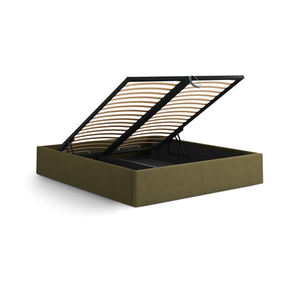 Zelena oblazinjena zakonska postelja s prostorom za shranjevanje/brez vzglavja z letvenim dnom 180x200 cm Susan – Micadoni -image-3