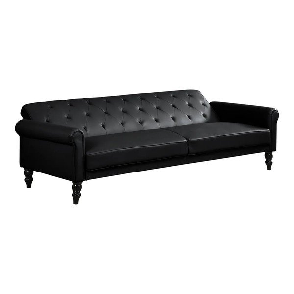 Črna nastavljiva/raztegljiva sedežna garnitura iz umetnega usnja 222 cm Tyne – Støraa-image-3