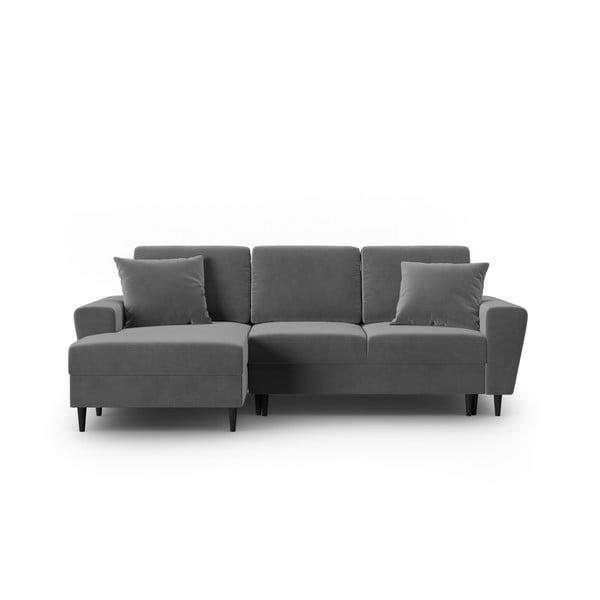 Svetlo siva žametna raztegljiva kotna sedežna garnitura s prostorom za shranjevanje (levi kot/z ležalnikom) Kyoto – Cosmopolitan Design