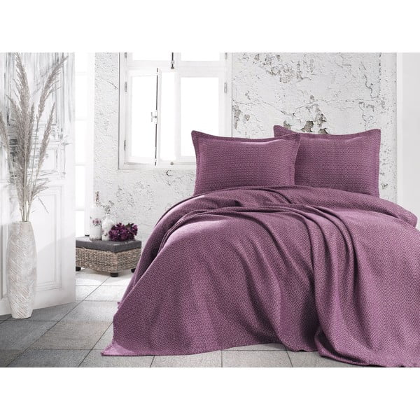 Komplet posteljnega pregrinjala in 2 vzglavnikov EnLora Home Venus Purple, 240 x 230 cm