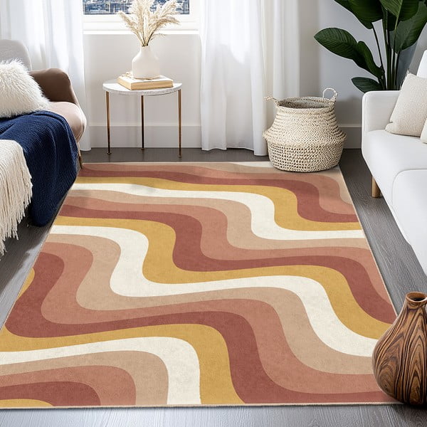 Oker rumena/prašno rožnata pralna preproga 160x230 cm Creamy Strawberry Swirl – Mila Home-image-4