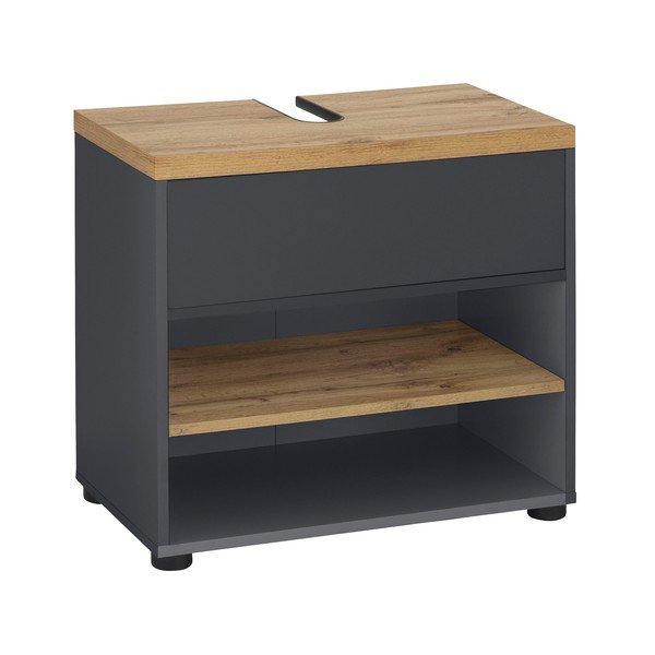 Antracitno siva omarica za pod umivalnik v hrastovem dekorju 60x57 cm Thessa – Støraa-image-1