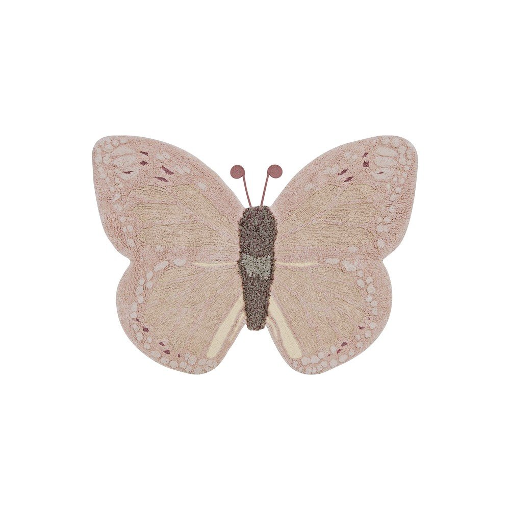 Svetlo rožnata/bež pralna ročno tkana bombažna otroška preproga 90x120 cm Baby Butterfly
