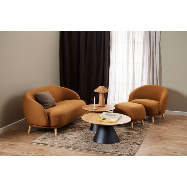 Črna okrogla mizica z mizno ploščo v hrastovem dekorju ø 85 cm Soli – Actona-image-2