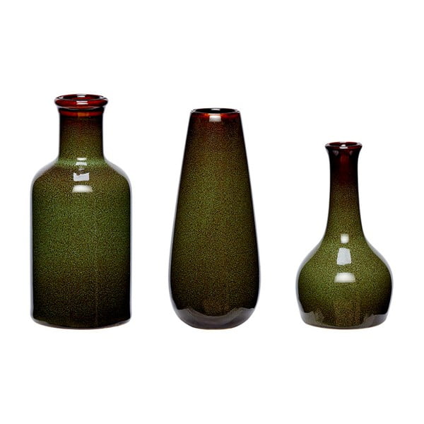 Komplet 3 zelenih keramičnih vaz Hübsch Frej