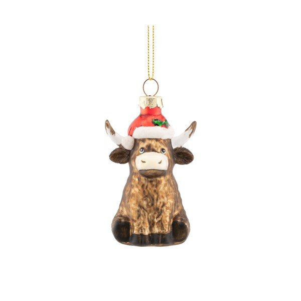 Steklen okrasek za jelko 4,5 cm Highland Cow – Sass & Belle