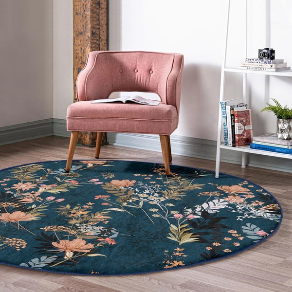 Temno modra pralna okrogla preproga primerna za robotski sesalnik ø 100 cm Comfort – Mila Home-image-1