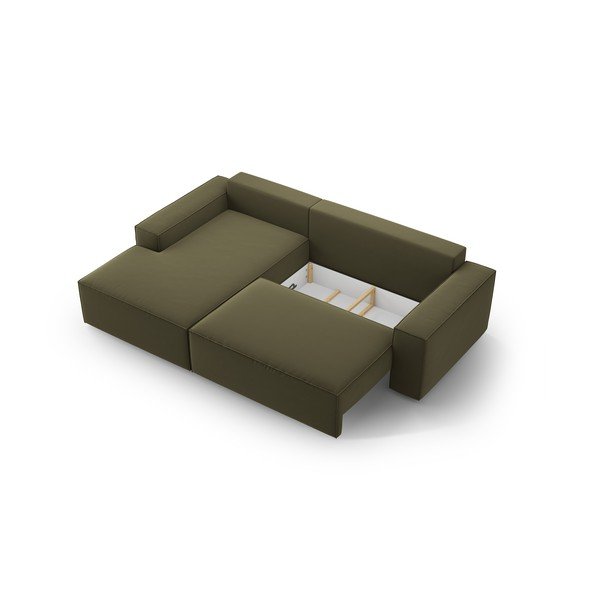 Zelena žametna raztegljiva/s prostorom za shranjevanje kotna sedežna garnitura (levi kot/z ležalnikom) Jodie – Micadoni -image-4