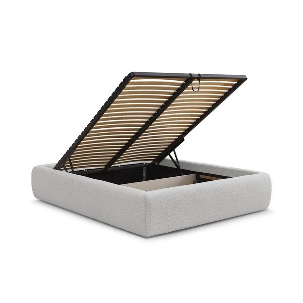 Svetlo siva oblazinjena zakonska postelja s prostorom za shranjevanje brez vzglavja z letvenim dnom 160x200 cm Inera – Bobochic Paris-image-3