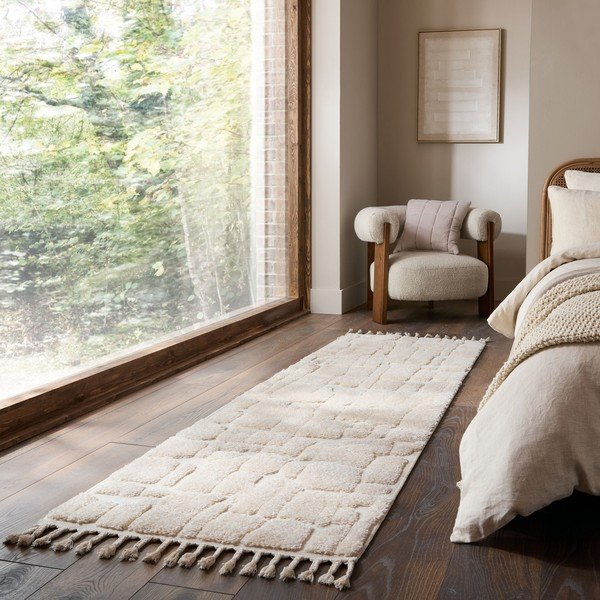 Kremno bel tekač 80x300 cm Esra Cobbled – Flair Rugs-image-1