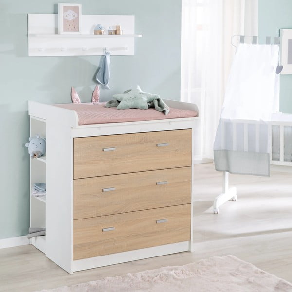Bela visoka otroška komoda v hrastovem dekorju s previjalnim pultom 89x98 cm Gabriella – Roba-image-4