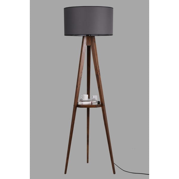 Črna/rjava stoječa svetilka s polico s tekstilnim senčilom (višina 154 cm) Sehbali Tripod – Opviq lights-image-2