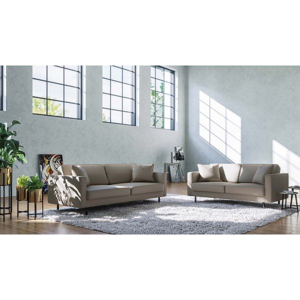 Svetlo rjava usnjena sedežna garnitura 207 cm Kobo – MESONICA-image-3