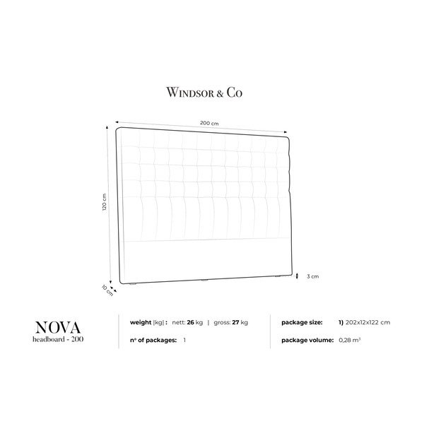 Kremasto vzglavje Windsor & Co Sofas Nova, 200 x 120 cm-image-3