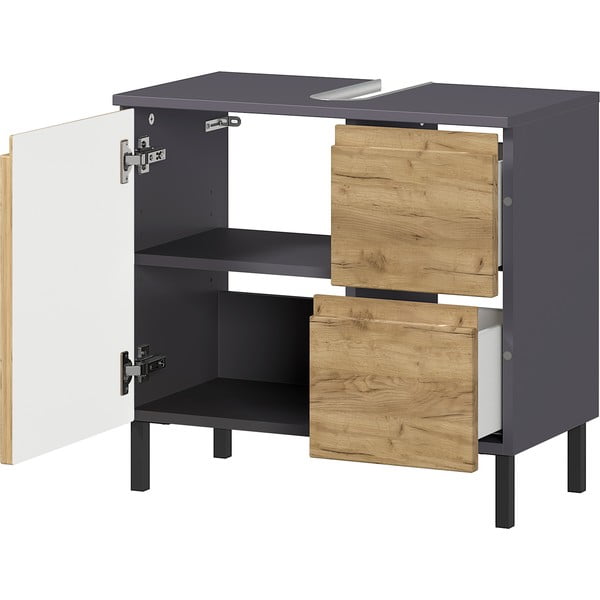 Temno siva omarica za pod umivalnik v hrastovem dekorju 60x56 cm Salinas - Germania-image-3