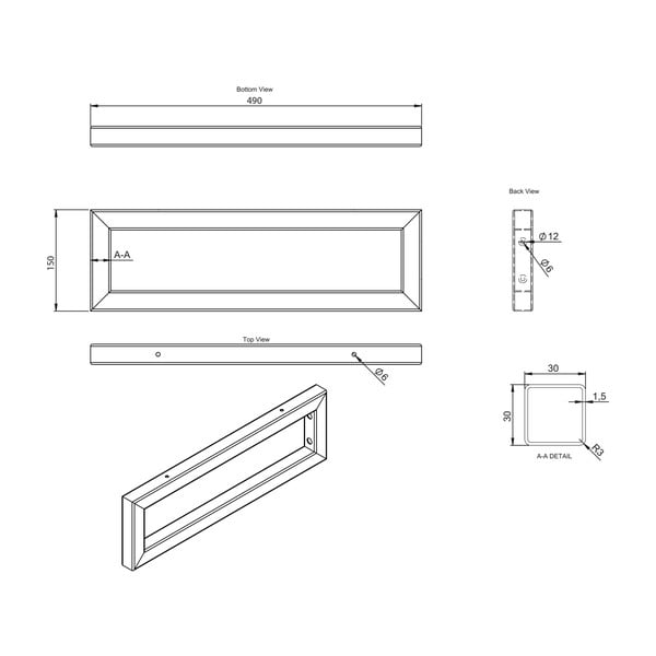 Jeklena podpora za pult v srebrni barvi 49x4 cm – Sapho-image-3