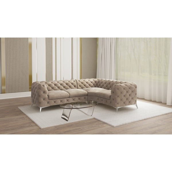 Sivo-bež žametna kotna sedežna garnitura (desni kot/v obliki črke L) Chelsea – Ropez-image-1