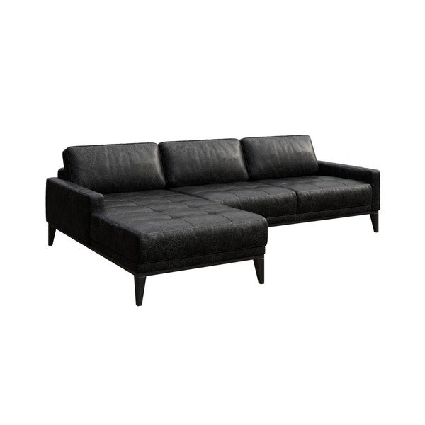 Črna usnjena kotna sedežna garnitura MESONICA Musso Tufted, levi kot-image-2
