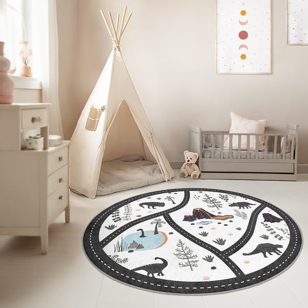 Črna/bela pralna otroška igralna preproga ø120 cm Dino Park – Mila Home-image-2