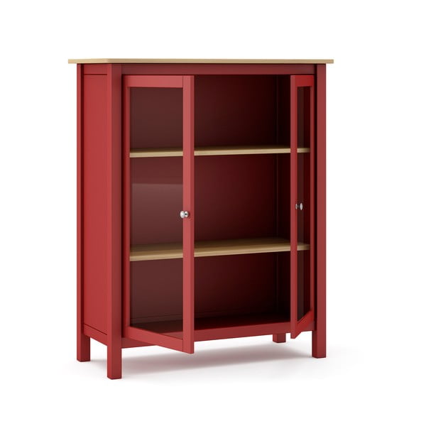 Rdeča/naravna vitrina iz masivnega bora 90x110 cm Misti – Marckeric-image-4