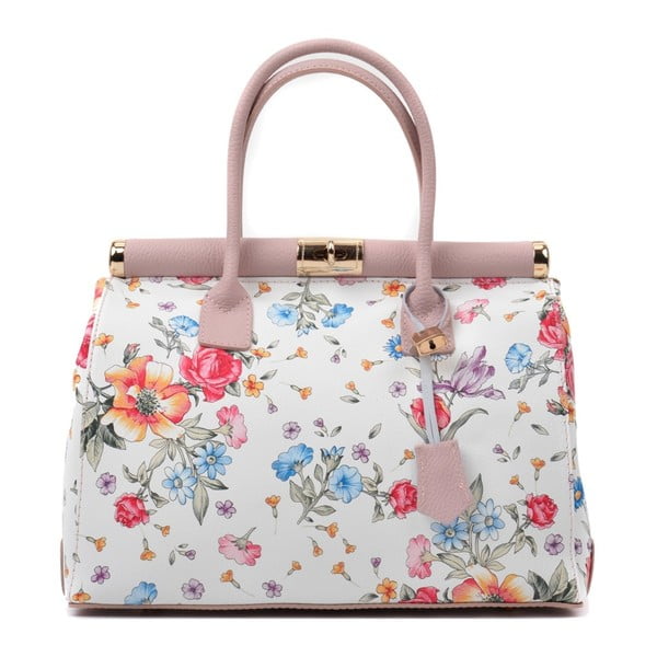 Bela usnjena torbica s cvetličnim motivom Renata Corsi Selena