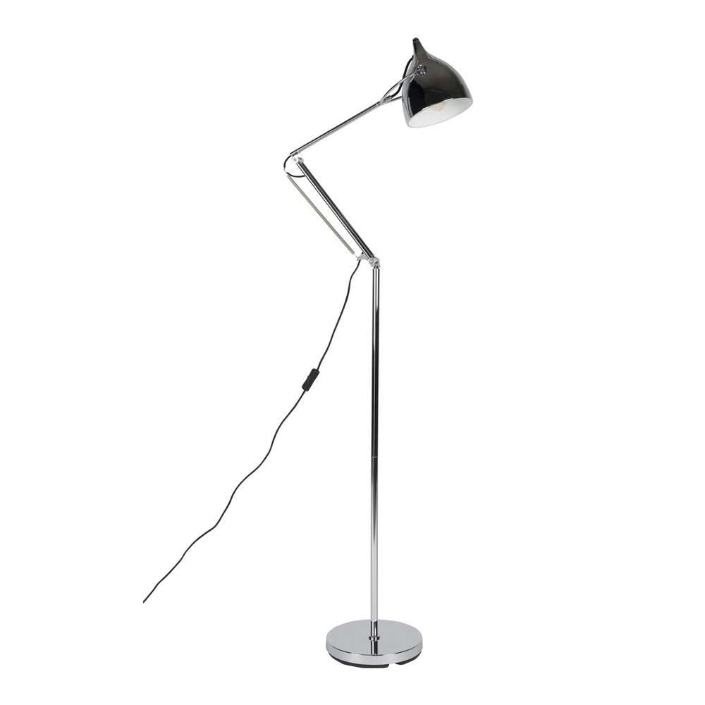 Stoječa svetilka z upogljivo konstrukcijo v srebrni barvi s kovinskim senčilom (višina 137 cm) Reader