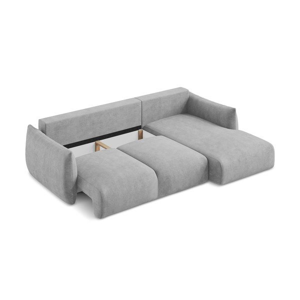 Svetlo siva raztegljiva kotna sedežna garnitura iz šenilje (desni kot/z ležalnikom) Leila – Makamii-image-4