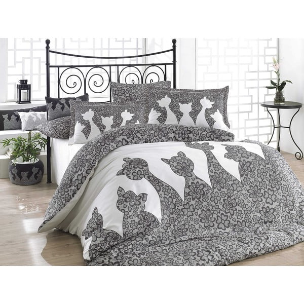 Siva posteljnina iz bombažnega poplina z rjuho za zakonsko posteljo Black, 200 x 220 cm