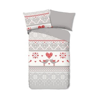 Sivo-rdeča flanelna posteljnina z božičnim motivom Good Morning Flow, 140 x 200 cm