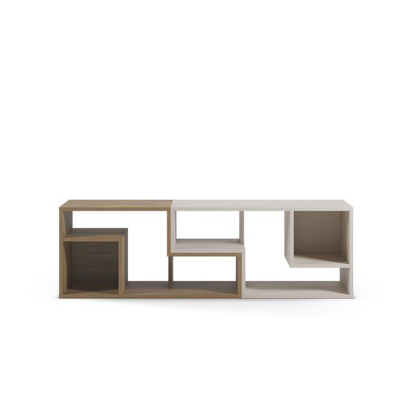 Bela/v naravni barvi kotna TV omarica v hrastovem dekorju 145x45x35 cm Glina – Marckeric-image-2