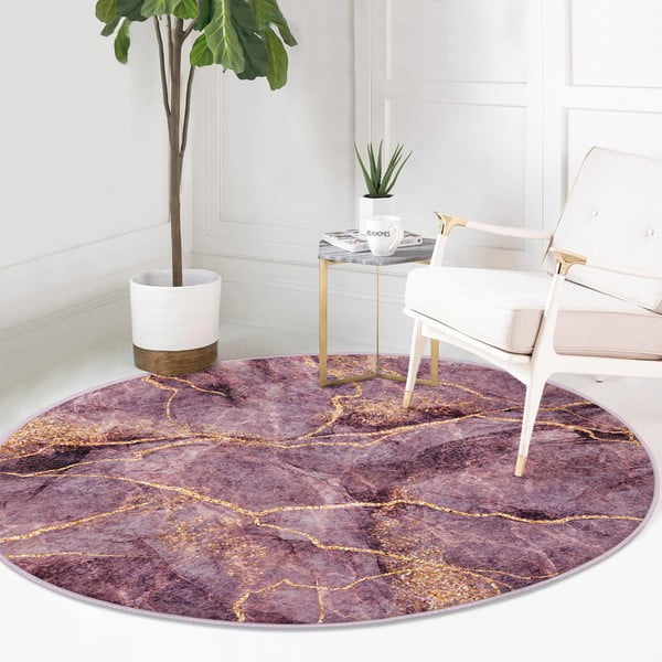 Rožnata pralna okrogla preproga primerna za robotski sesalnik ø 80 cm Comfort – Mila Home-image-2