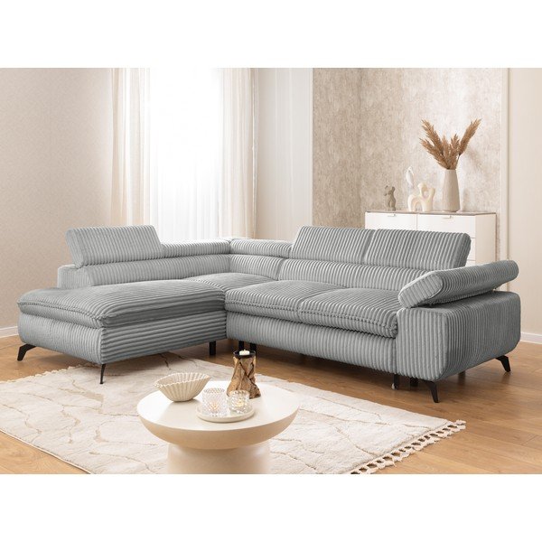 Svetlo siva kotna sedežna garnitura iz rebrastega žameta (levi kot/v obliki črke L) Marbeya  – Ropez-image-1