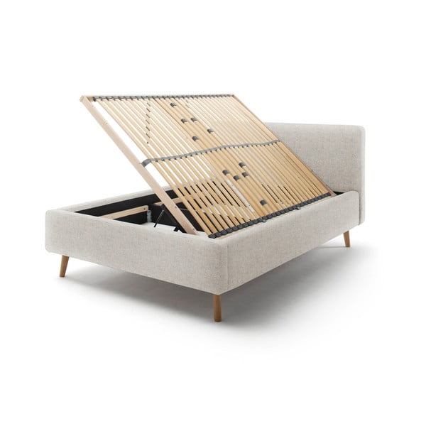 Bež oblazinjena zakonska postelja s prostorom za shranjevanje z letvenim dnom 140x200 cm Mattis – Meise Möbel-image-2