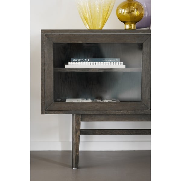 Rjava vitrina v hrastovem dekorju z drsnimi vrati 170x75 cm Hazelton – Rowico-image-4