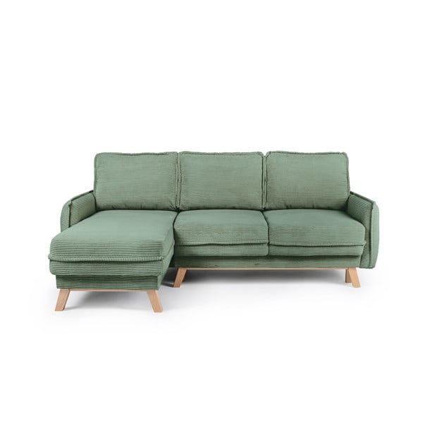 Svetlo zelena raztegljiva kotna sedežna garnitura iz rebrastega žameta (s kotom po izbiri) Tori – Bonami Selection