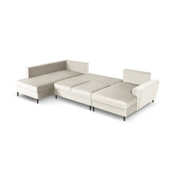 Bež žametna raztegljiva kotna sedežna garnitura s prostorom za shranjevanje (levi kot/v obliki črke "U") Kyoto – Cosmopolitan Design-image-2