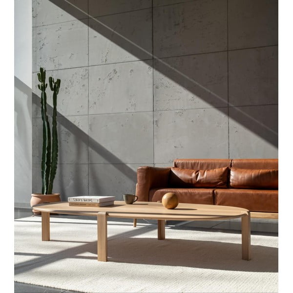 Klubska mizica iz masivnega hrasta v naravni barvi 100x180 cm Kulin – Gazzda-image-1