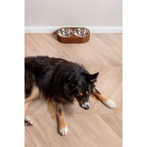 Komplet 2 kovinskih posod v temni lesenem podstavku PT LIVING Pet, širina 18 cm-image-1