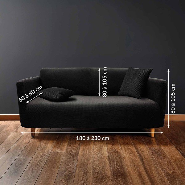 Črna raztegljiva prevleka za sedežno garnituro za trosed Sacha – douceur d'intérieur-image-2