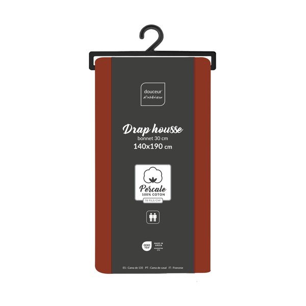 Opečnato oranžna napenjalna rjuha iz bombažnega perkala 140x190 cm Percaline – douceur d'intérieur-image-2