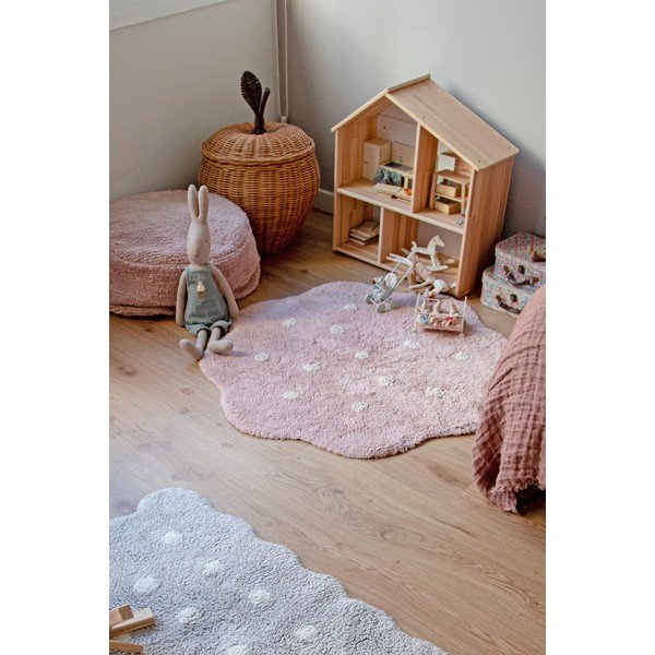 Rožnata pralna ročno tkana bombažna otroška preproga ø90 cm Mini Biscuit Vintage Nude – Lorena Canals-image-1