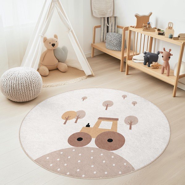 Bež pralna otroška preproga ø150 cm Tractor World – Mila Home-image-1