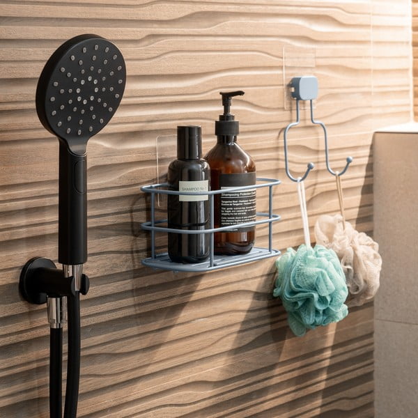 Svetlo modra kovinska kopalniška polica z namestitvijo brez vrtanja Grena – Compactor-image-1