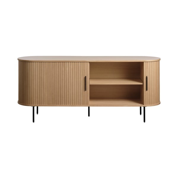 Nizka komoda v hrastovem dekorju z drsnimi vrati v naravni barvi 76x180 cm Nola – Unique Furniture-image-2