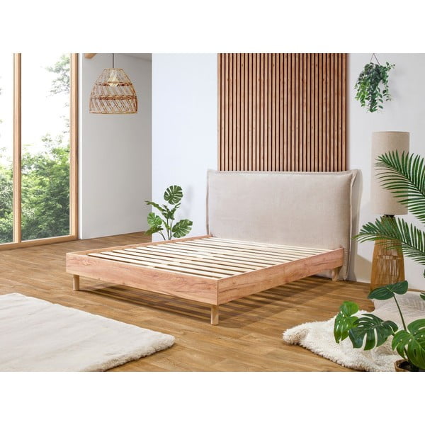 Bež/naravna zakonska postelja z letvenim dnom 160x200 cm Charlie – Bobochic Paris-image-1